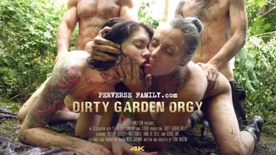 Real dirty garden orgy of a perverse family in full force