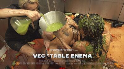 Vegetable enema and anal feeding in a dirty food orgy