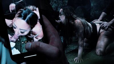 Bastards stop time and gangbang asian girl Kazumi in the woods