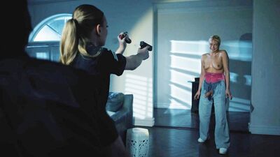 Parasite-infected dickgirl Cherry Kiss fucks two police officers