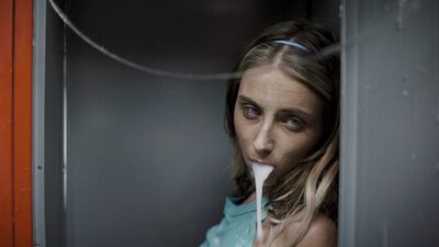 Macy Meadows got brutally fucked by scary tentacles in the locker room
