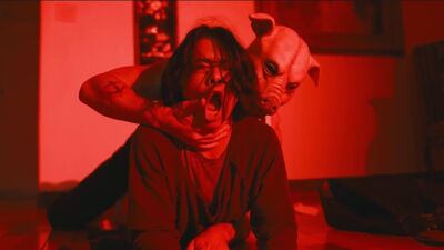 Maniac wearing a pig mask brutally raped brunette Dana Vespoli