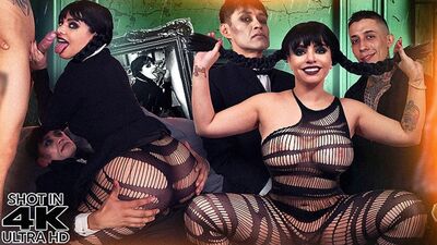 Hot latin threesome with Malena Doll in the Wednesday porn parody